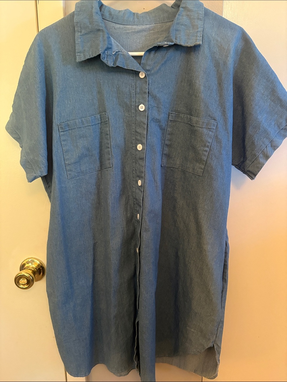 Light Blue Button-Up Chambray Shirt Dress
